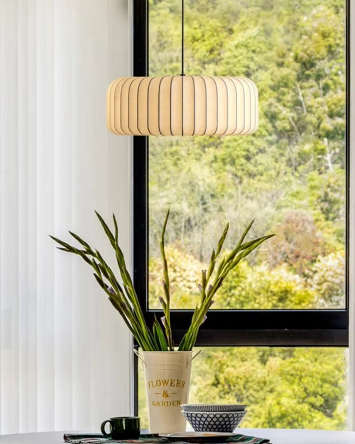 Moderne hanglamp met stoffen lampenkap – minimalistische design plafondlamp in stretchstof voor eetkamer en woonkamer | Restfield