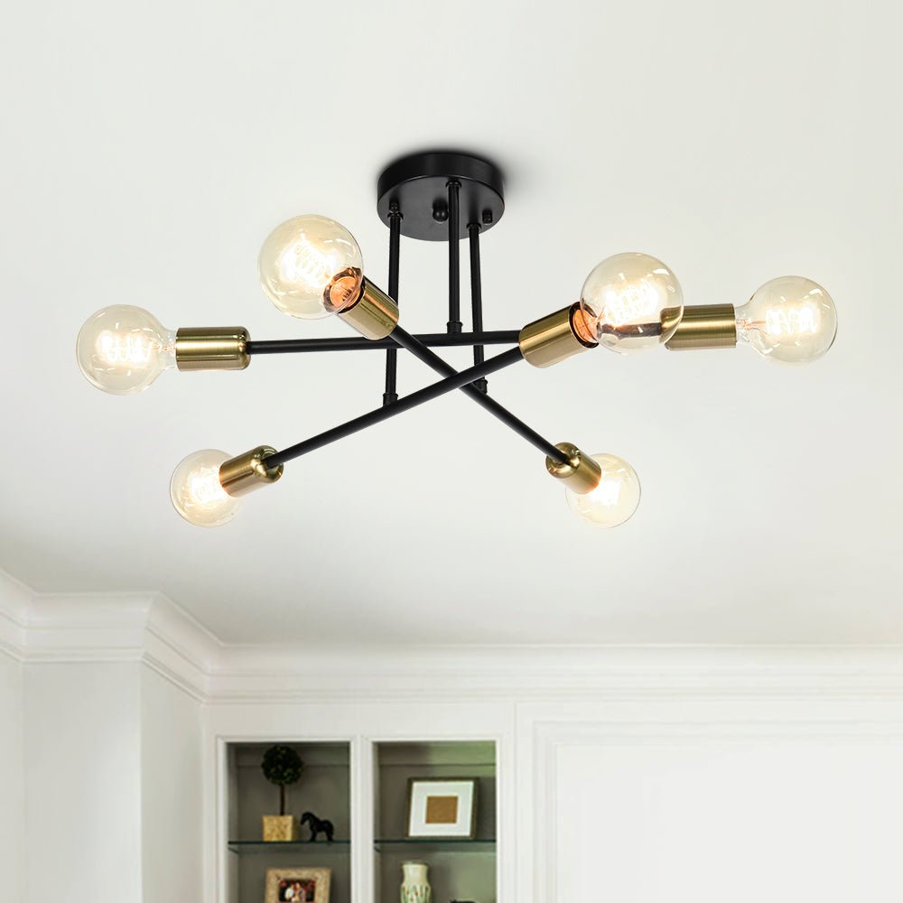 Messing sputnik plafondlamp met 6 lichtpunten – semi flush design voor lage plafonds 60 cm | Restfield